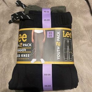 #6 Lee Youth 2-pack Jogger Black & Green Medium 10/12 Rugged Knee Sweatpnts